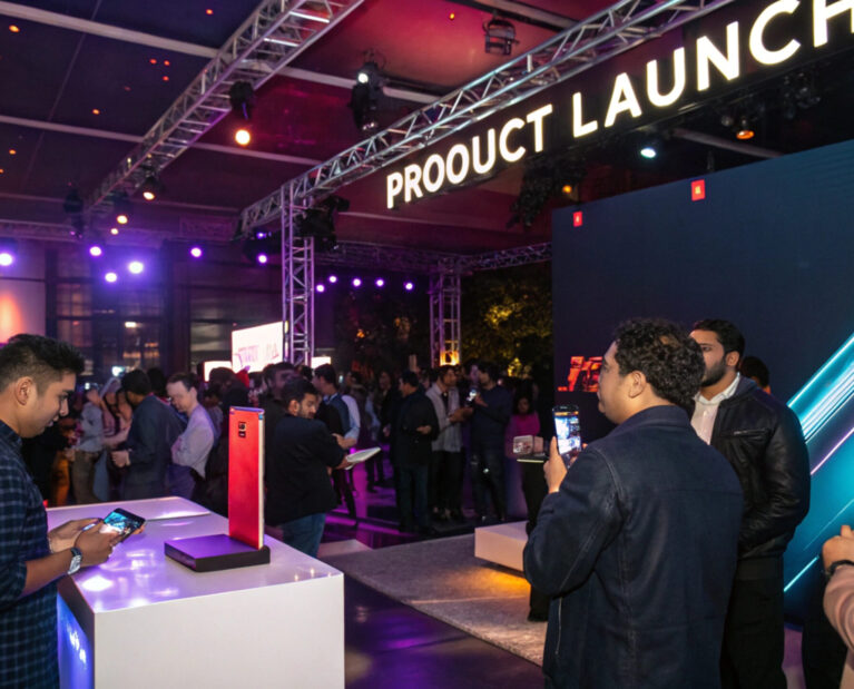 tech-product-launch-event-with-guests-examining-devices